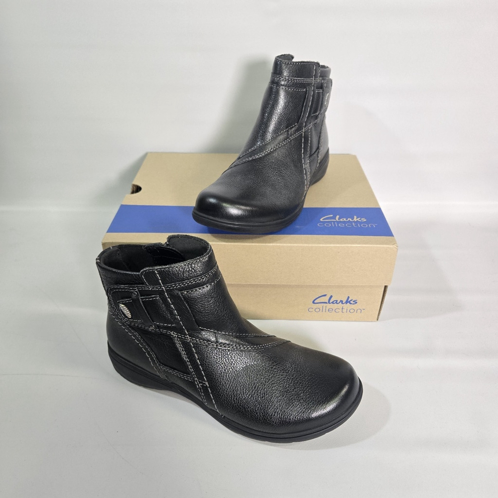 Clarks Women's Carleigh Style Black Leather Ankle Boots 7.5 NIB Comfort Winter